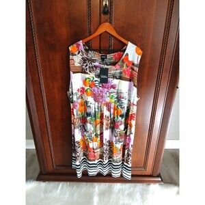 NWT ULLA POPKEN Women's Size 28/30 Shift Dress Multicolor w/ Floral City Scene